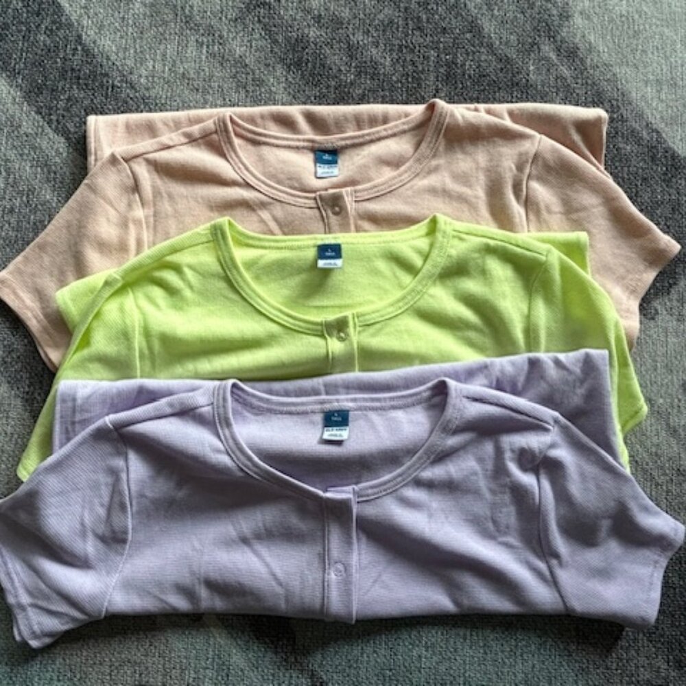 NWOT 3 Old Navy Henley Tops - Size Large Tall - 1 Lime / 1 Lilac / 1 Peach